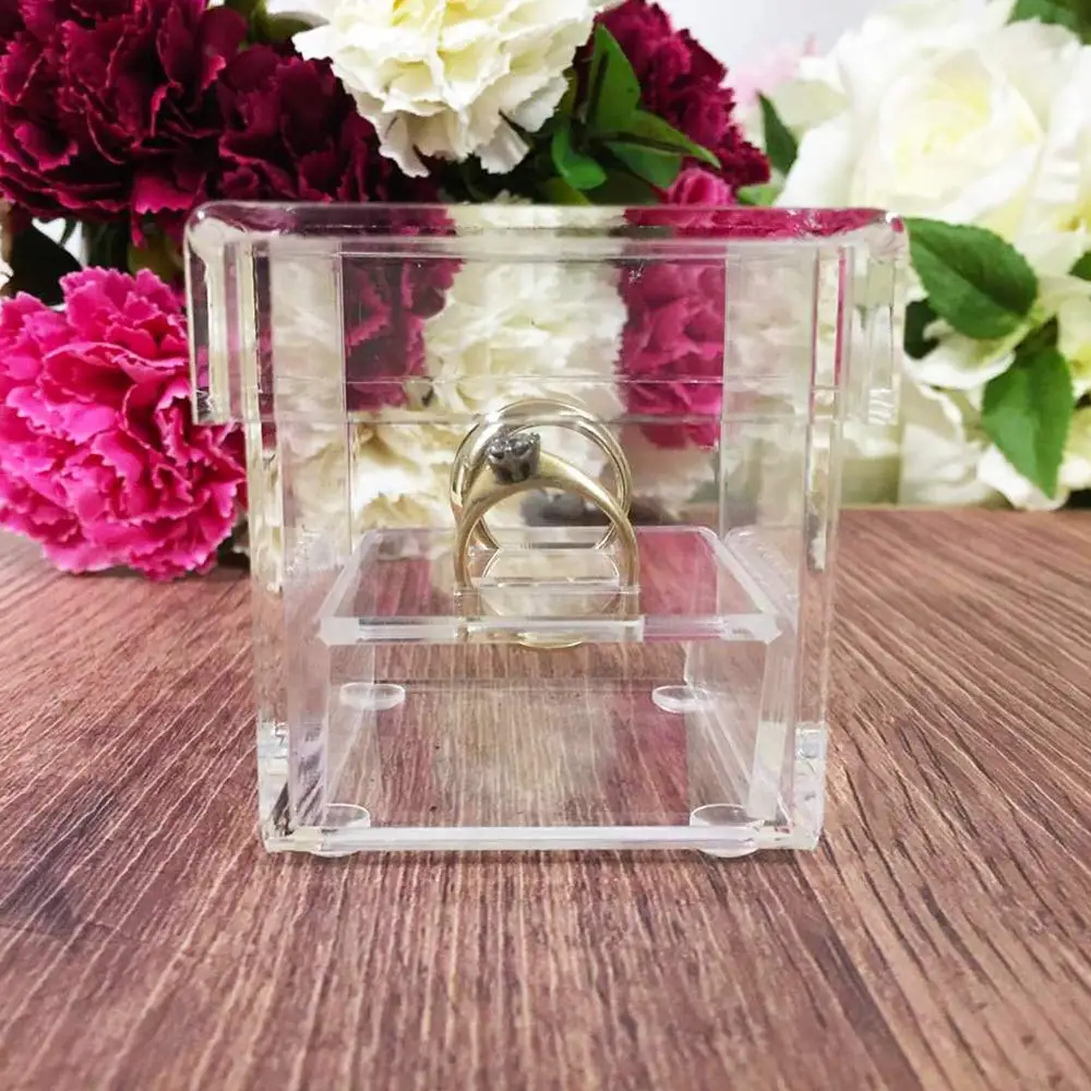 Wedding Gifts Without Flowers Clear Acrylic Clear Ring Holder Crystal Jewelry acrylic Ring Box