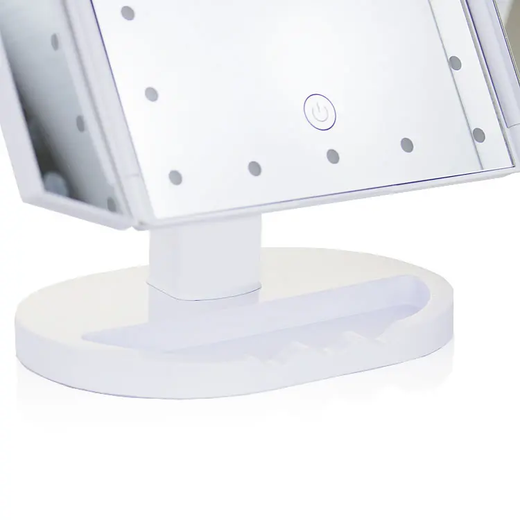 Hot Selling Trifold 180 Degree Adjustable Touch Screen USB Dual Supply Vanity Mirror Light-Up Rotation Magnifying Cosmetic