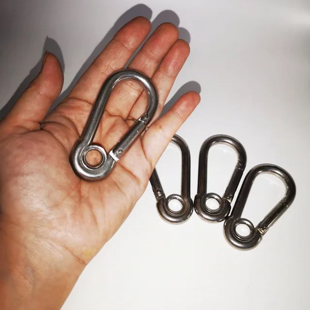 M8 Silver 304 Stainless Steel Carabiner Spring Camping Climbing Secure Lock Snap Hook Eyelet Link