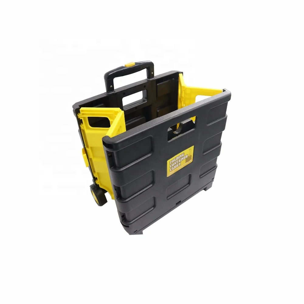 Woka Home Plastic Foldable Trolley Cart Portable Supermarket Shopping Cart with Hand Push Wheels and Lid Small Size