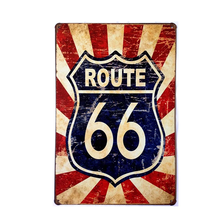 Profession Hot Sale customized Printing metal sign plaque novertly route 66 tin sign For Decoration