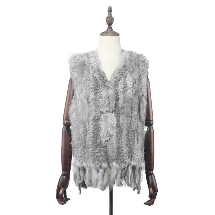 Женский вязаный жилет из кроличьего меха, Модный стильный жилет с кисточками