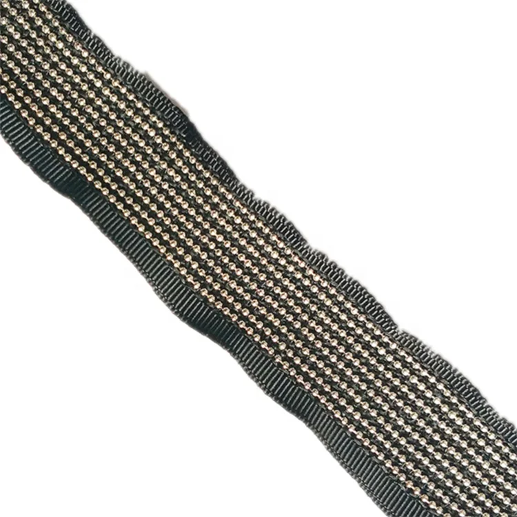 Bead chain mesh cloth embroidery Copper iron chain with ribbons webbing Lace embroidery