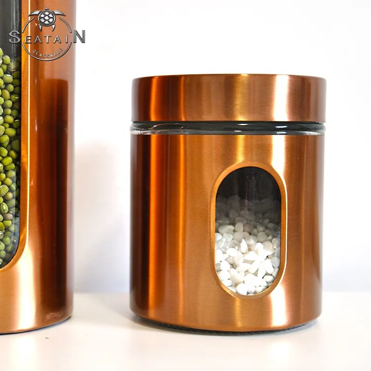 custom airtight stainless steel kitchen set glass food storage jar