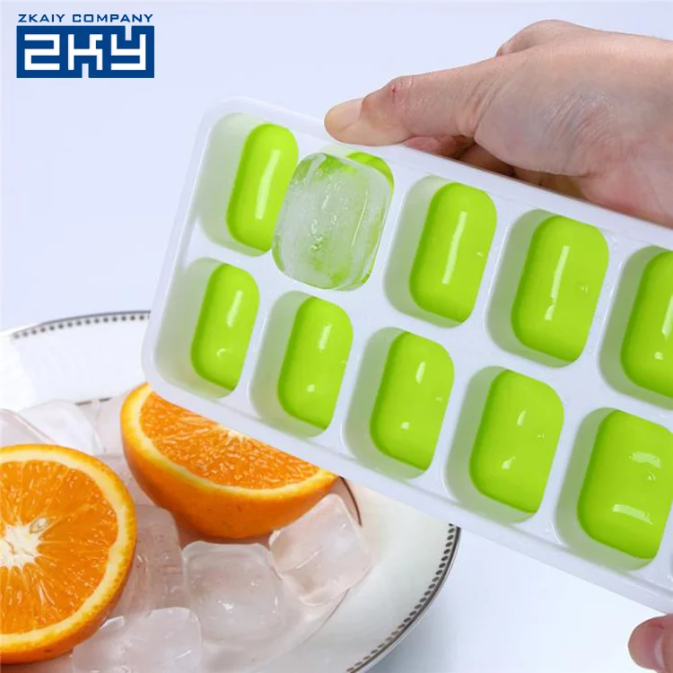 Stackable Durable 14 Cavities Food Freezer Storage Tray Silicon Ice Cube Mold With Lid