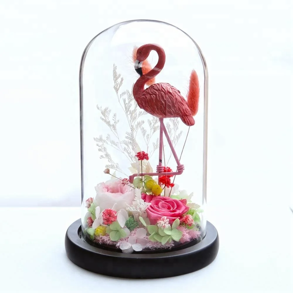 OEM Beautiful Thanksgiving Day Gift Flamingos Preserved Enchanted Rose Flower in Glass Tube