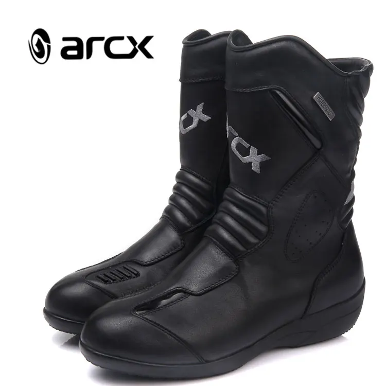 ARCX Womens Motorcycle Shoes Genuine Cow Leather Waterproof Moto Racing Boots Female Motocross Black Motorbike Boots