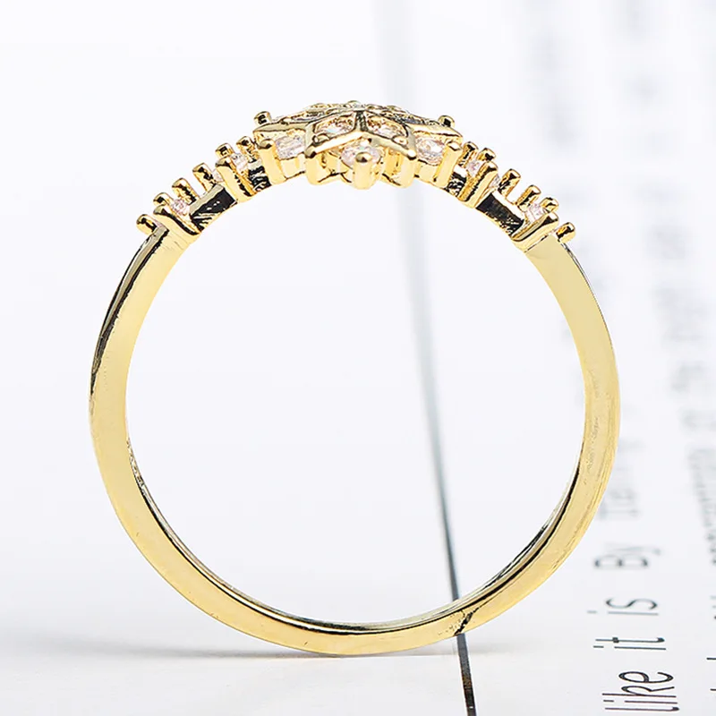 
Delicate Engagement 14 K Women Gold Plated Snowflake Diamond Cubic Zirconia Eternity Ring 