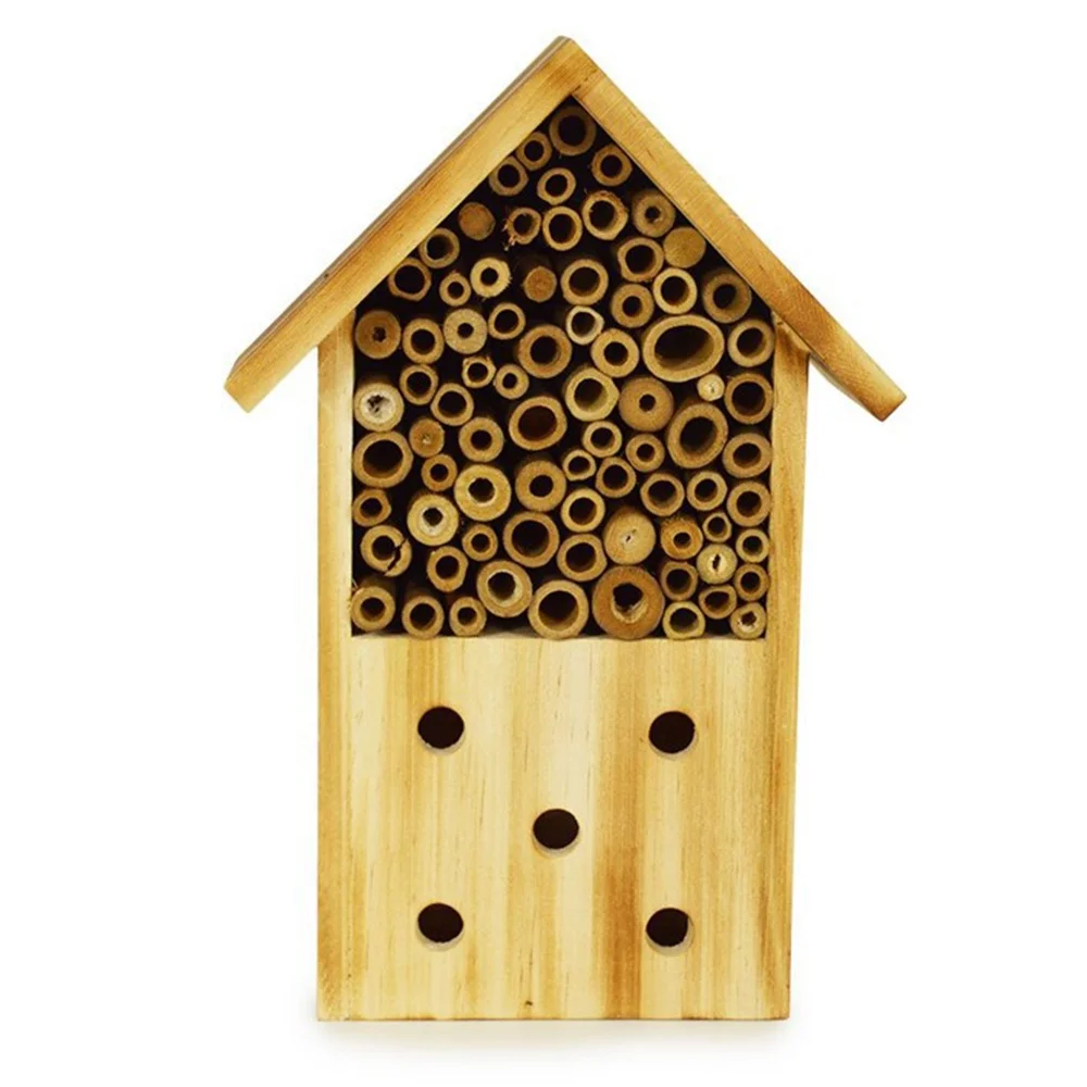 
High Quality Wooden Bamboo Honey Bee House Insect Hotel With Gable Roof 
