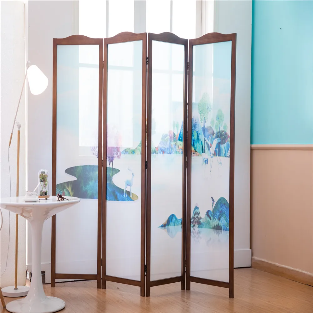 Solid Chinese Wooden Home Decor Indoor Folding Wood Privacy Screen Room Divider