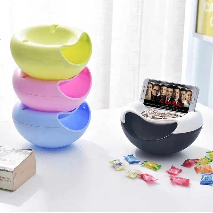 Multi-Function Fruit Bowl Stand Seeds Nuts Storage Container Organization Phone Holder for Pistachios Snacks Kitchen