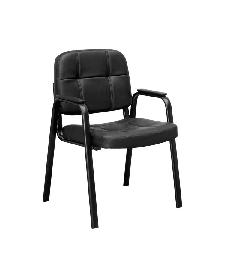 Stackable Mid Back Black Leather Guest Chair 4 Leg Leather Office Conference Chair for Sale