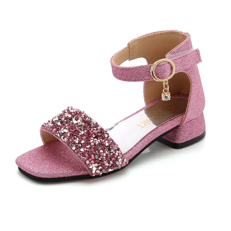 
2019 summer girls sequins sandal High-heeled Princess Shoes 