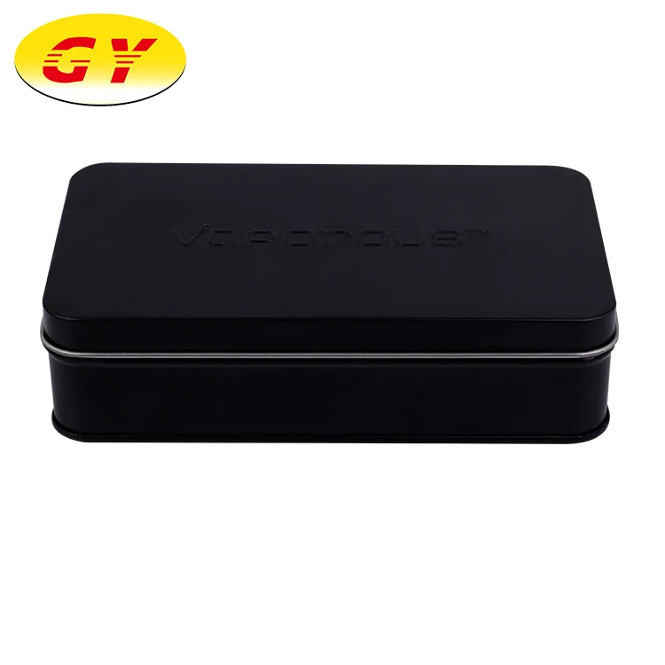 Black Custom Embossed Tin Box With Hinged Lid