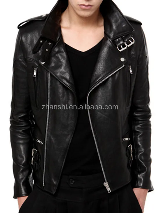 Italy Style High Quality Rider Drop Zipper Military Leather Jacket For Men