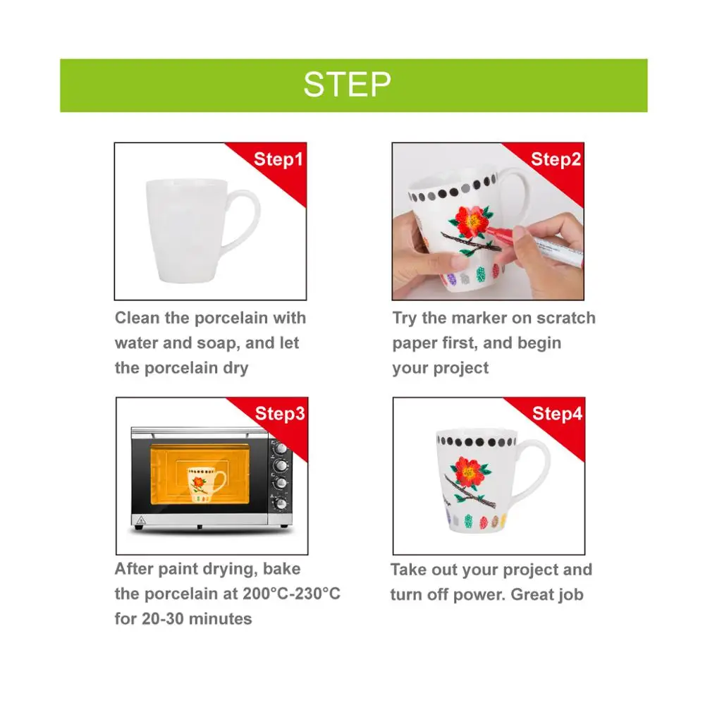 Customized ZEYAR Ceramic Paint Pens water based ink Medium Point 12 Colors DIY on Mugs and other Ceramics for Permanent saving