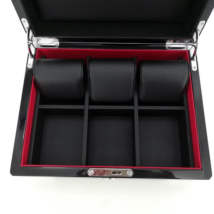 
Glossy wooden watch box for 6 Watches Storage with custom logo and wood veneer and pu leather 