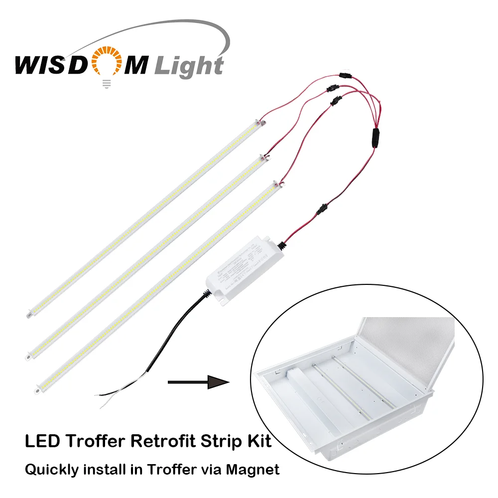 DLC listed 2ft 4ft 60W 80W quickly install magnetic LED Troffer Retrofit Strip Kits replace tubes