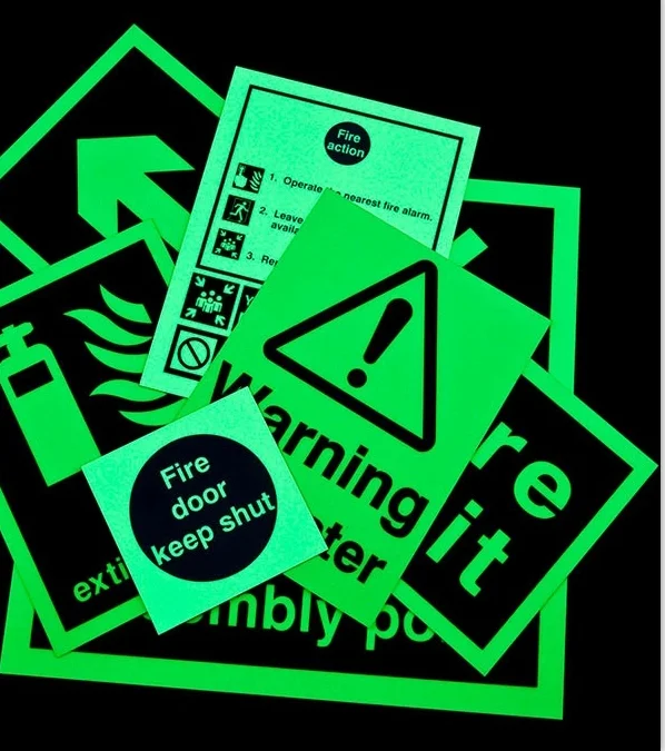 Top quality glow in dark sticker outlet decal safety sign exit sticker