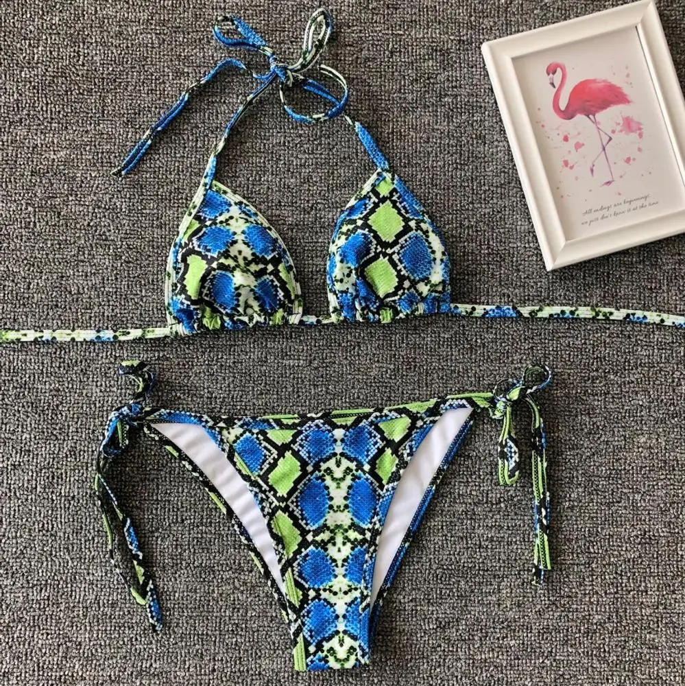 2019 Neon Green String Snake Extreme Micro Mini Bikini Girl Swimwear
