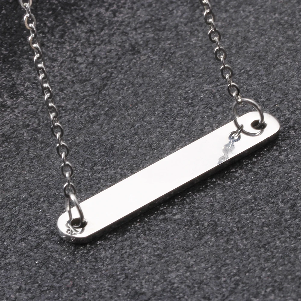 Custom Engeaved Name Necklace Personalized Fashion Stainless Steel Blank Bar Charm Women Chain Silver Pendant Jewelry Necklace