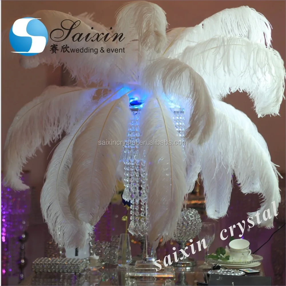 Beautiful crystal stand with ostrich feather for wedding event centerpiece ZT-218