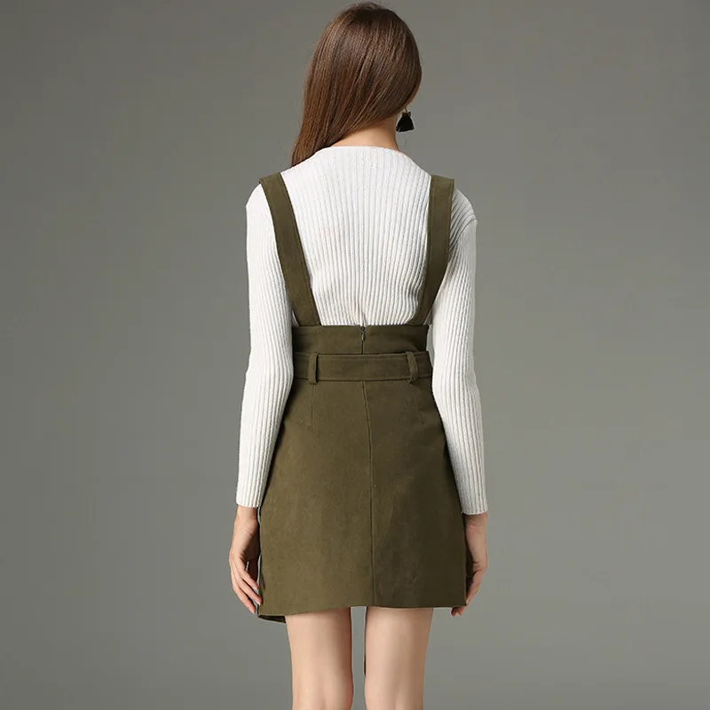 Winter Fashion Korean Street Style Plain Suede Split Mini Suspender Skirt
