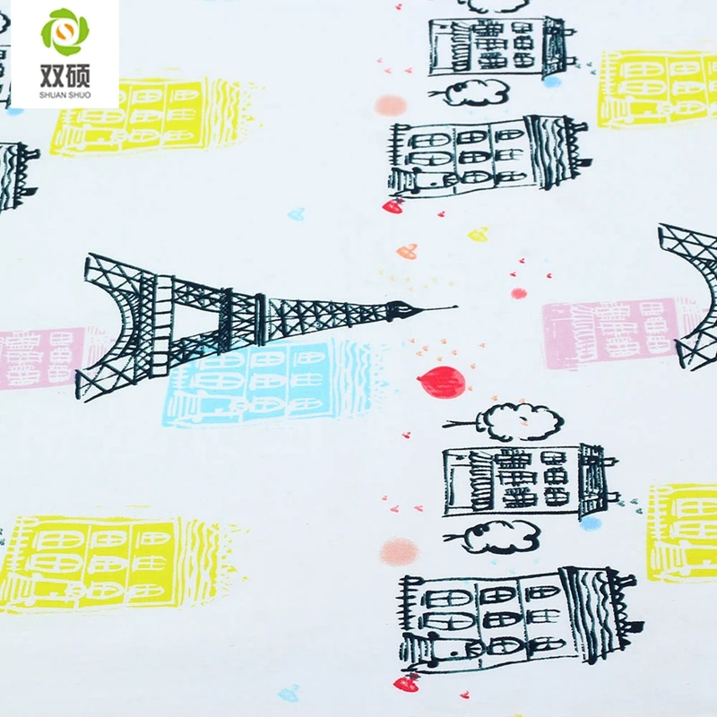 High Quality Eiffel Tower Pattern 100% Cotton Fabric Printed Tecidos Quilting Textiles For Sewing