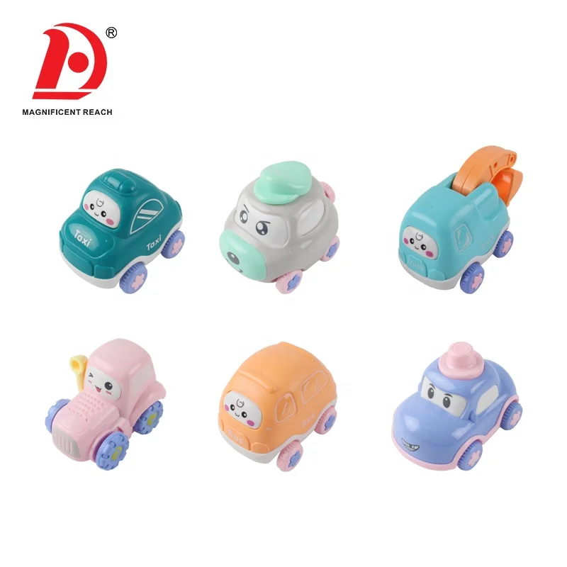 HUADA 6pcs Colorful Lovely Plastic Inertia Cartoon Friction Powered Pull Back Toy Car for Kid