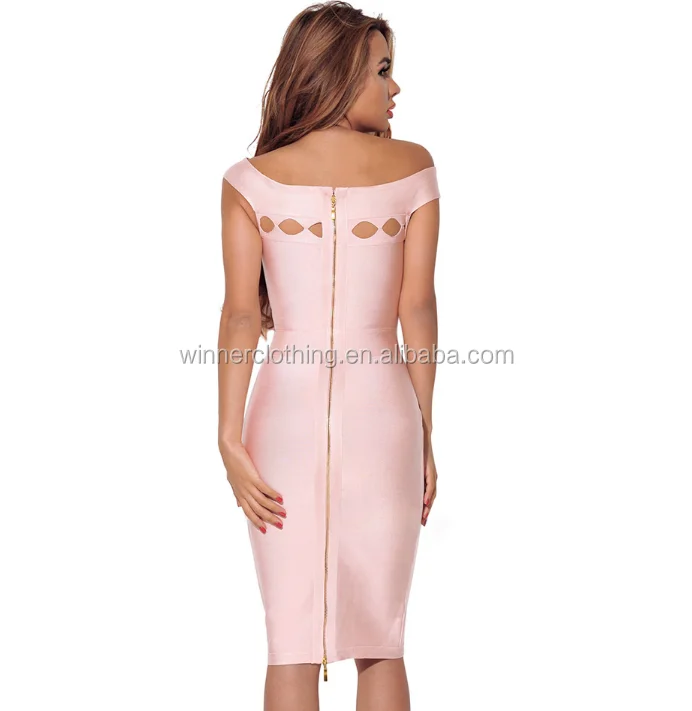 
2020 Hot sale style off shoulder sleeveless bodycon pink color sexy bandage dress 