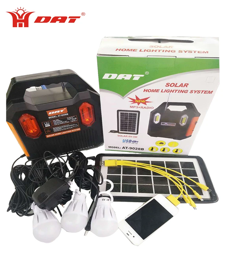 AT-9028B DAT  solar charging  lighting system kits   with MP3 and  radio function solar led lighting kits for africa market