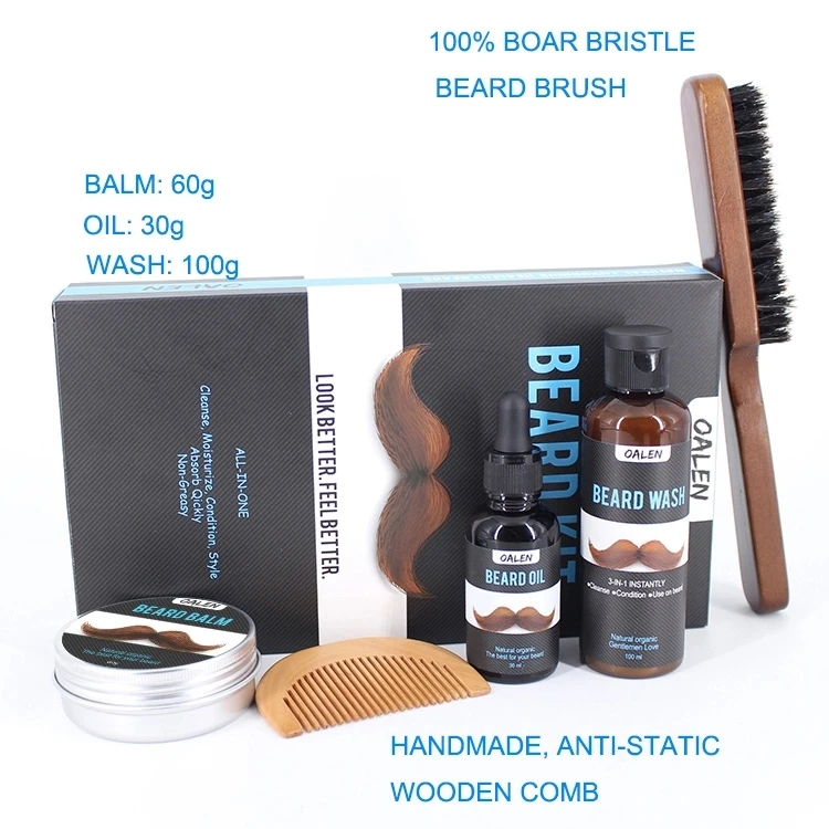 OALEN Private label Fragrance Free Grooming Beard Balm Oil Beard Kit For Men With Gift Box