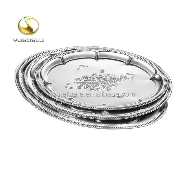 Hot Sales Eco-friendly Safe Plates Silver Dinner Plates Stainless Steel Oval Plate
