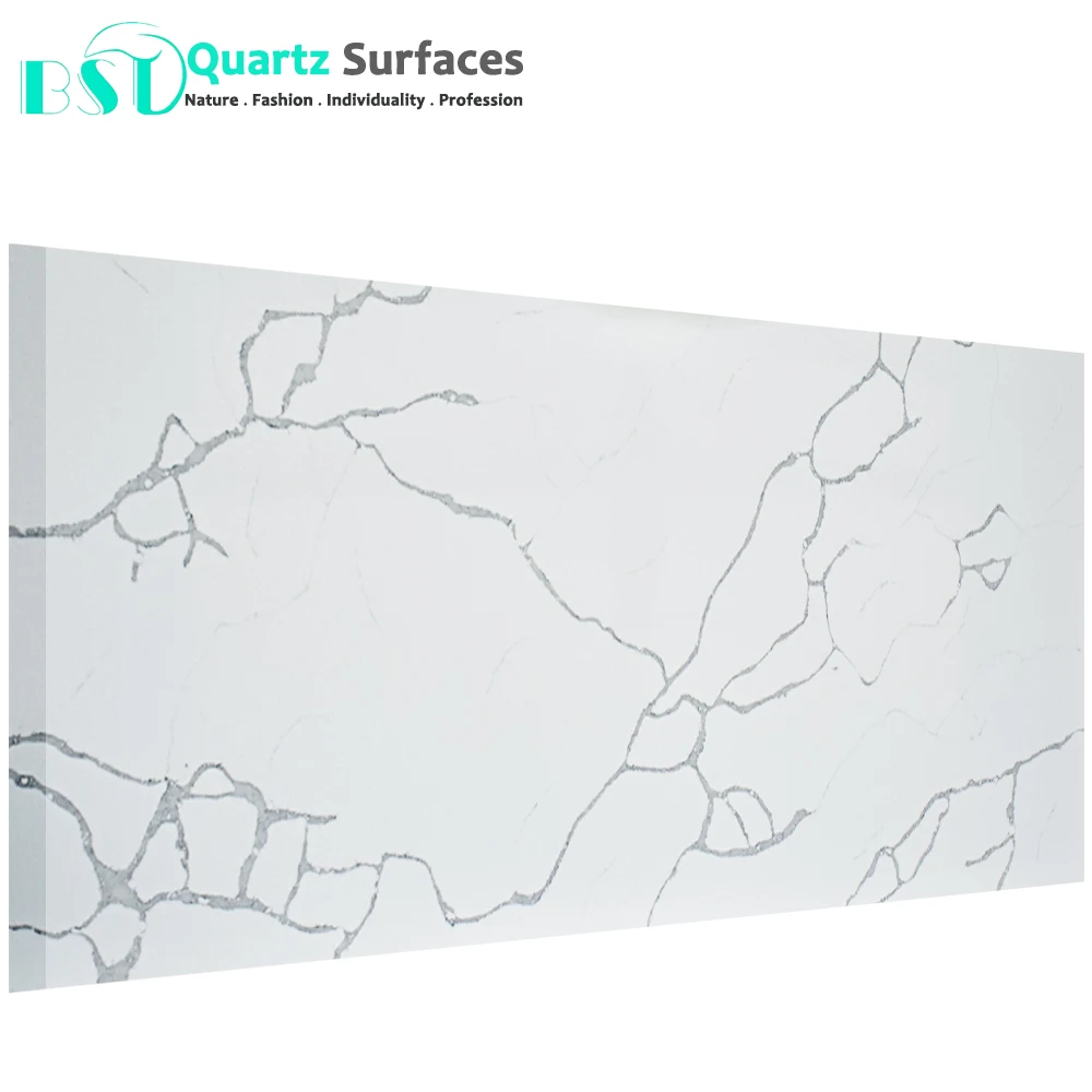 Customized Calacatta Artificial Quartz Stone Slabs High Quality White Kitchen Modern Kitchen Counter Top Marble Solid Surface