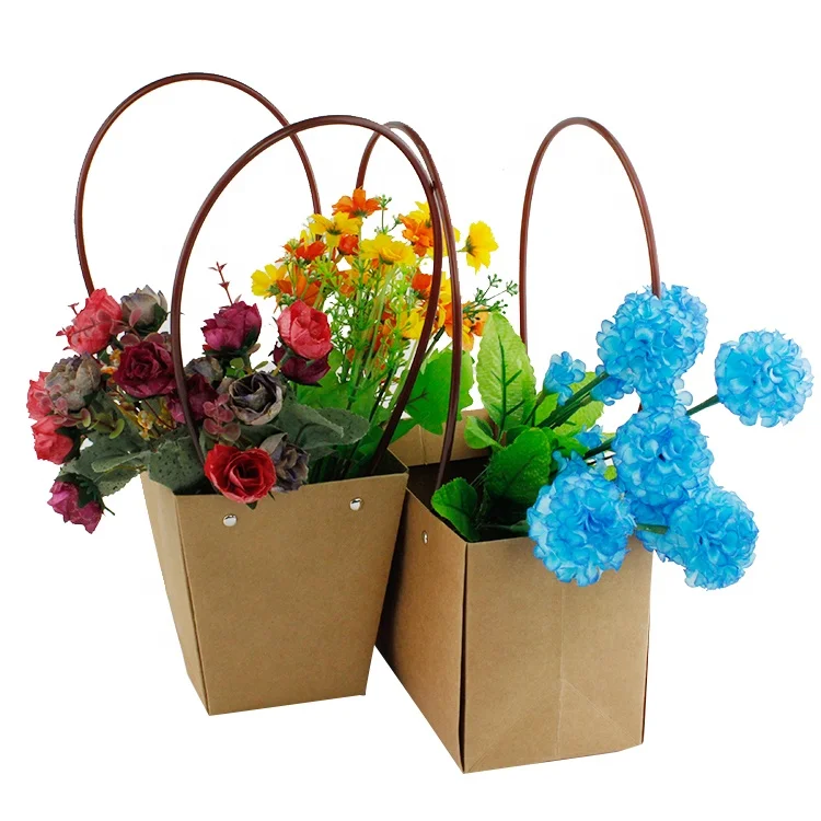 Custom handled tray paper Plant Flower Pot Carrier Mini Pot bags for florist shop