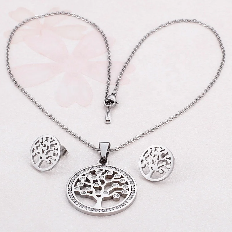 Fashion Zircon Life Tree Jewelry Custom Dubai Gold Plated Wedding Jewelry Sets