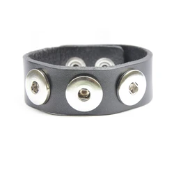 Classic White Genuine Leather 18mm Snap Button Charm Bracelet For Women