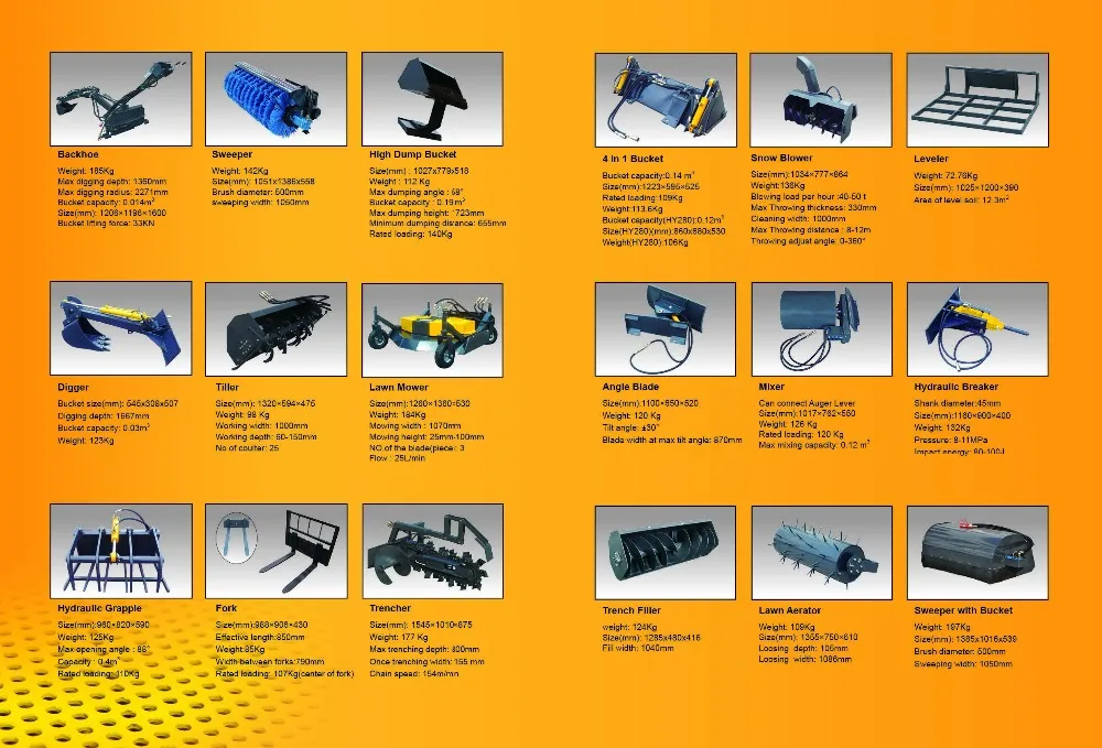 CE approved Chinese hysoon mini loader attachments-4 in 1 bucket