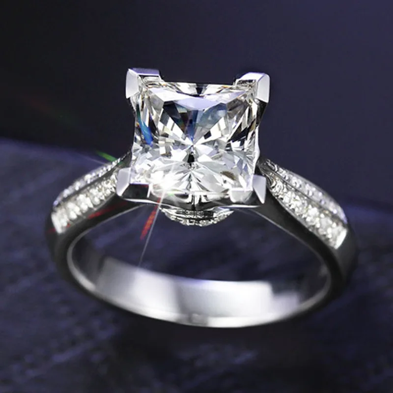 XEYJZ038 High Quality Luxury Shiny Hearts And Arrows Big Square Stone 925 Stamped Silver Ring Copper Engaged Women Wedding Ring