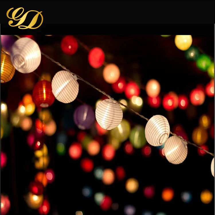 Solar New Year Decoration Chinese Paper Lantern Multicolor LED String Light