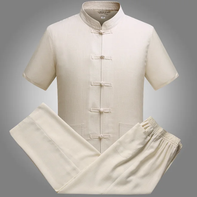 2019 New Arrival short sleeves tang suit traditional chinese linen fabric for sale