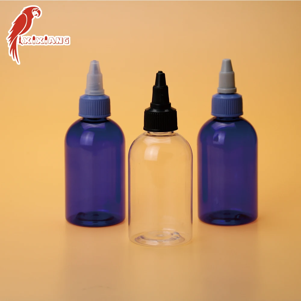 Изготовленный на заказ Круглое плечо прозрачная ПЭТ-Бостон vape пластиковая бутылка 120 мл 4oz с Clear Black RESEALABLE Твист Топ флакон-капельница