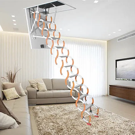 Domestic hot indoor carbon steel top hanging telescopic stairs
