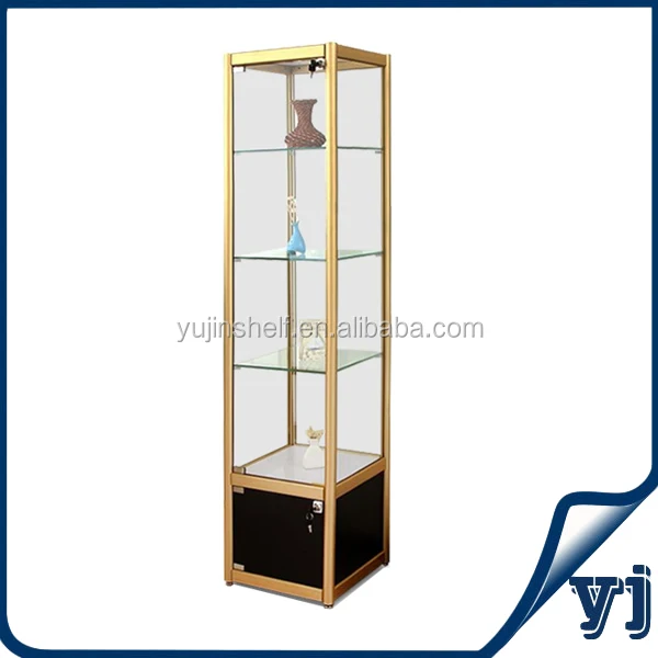 Custom Floor Standing Aluminium Glass Display Showcase, Glass Tower Display case