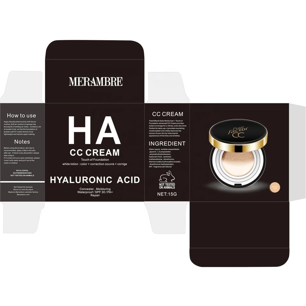 Natural Filler Hyaluronic Acid Air Cushion Compact Waterproof Sunscreen White Lotion Moisturizer Daily Color Correcting CC Cream