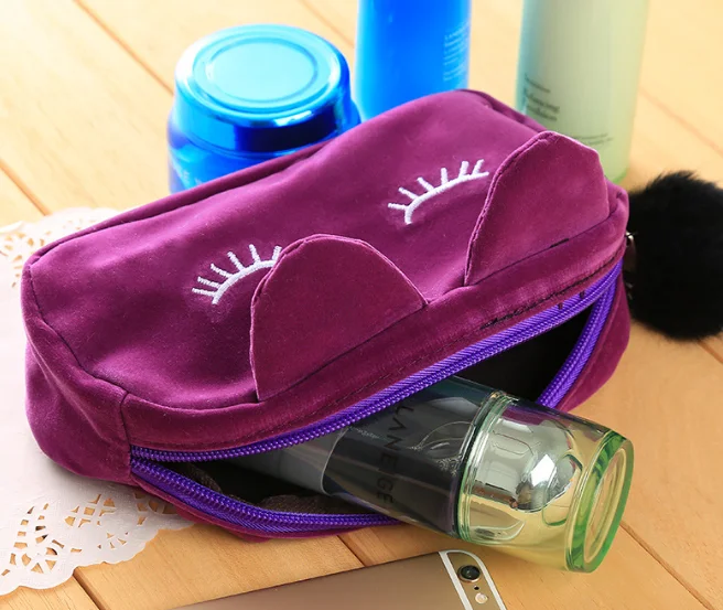 Hair Ball Accessory Suede Material Cute Promotional Bag Coin Purse Embroidery Eye 3D Rabbit Shape Pouch Cosmetic Bag