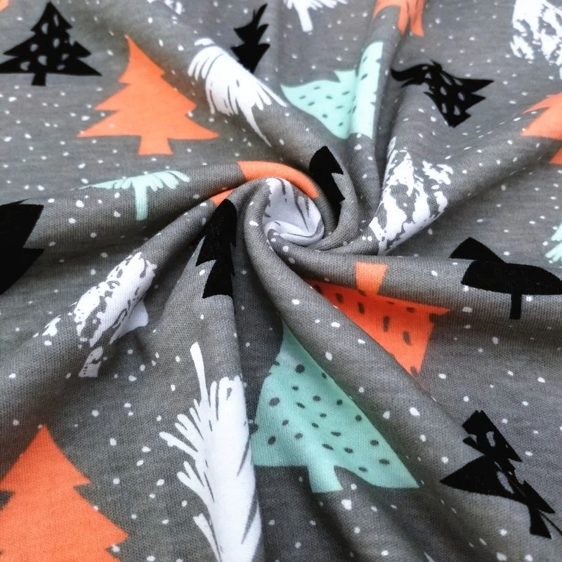 190gsm knitted printed cotton baby fabric Gray kids clothes material Brushed double-knit newborn fabric