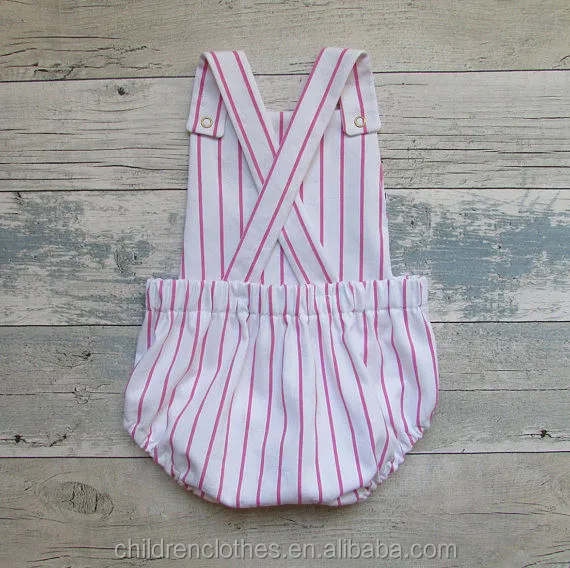 Bulk Fashion Newborn Baby Ropa Beb Breathable Cotton Striped Suspender Summer Baby Girls Rompers