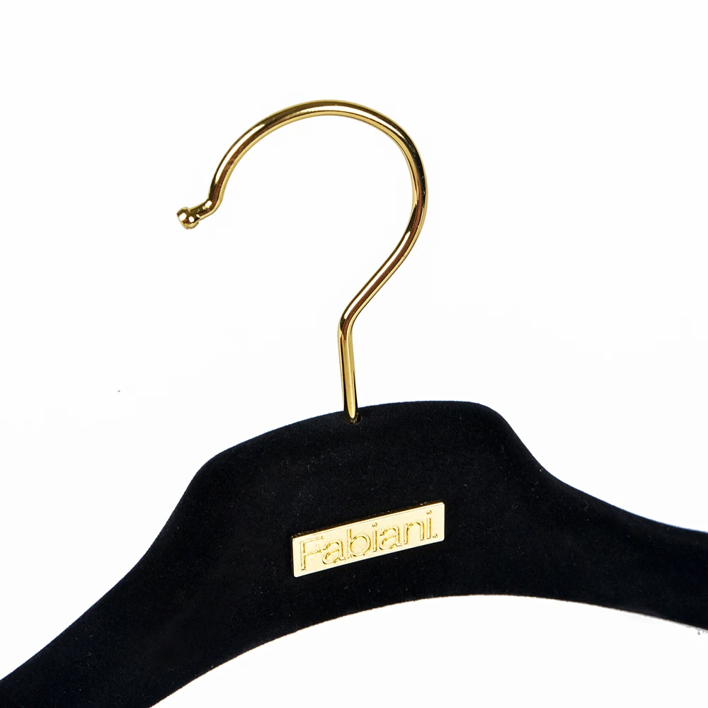 Wholesale high quality non slip black velvet plastic coat hangers with logo