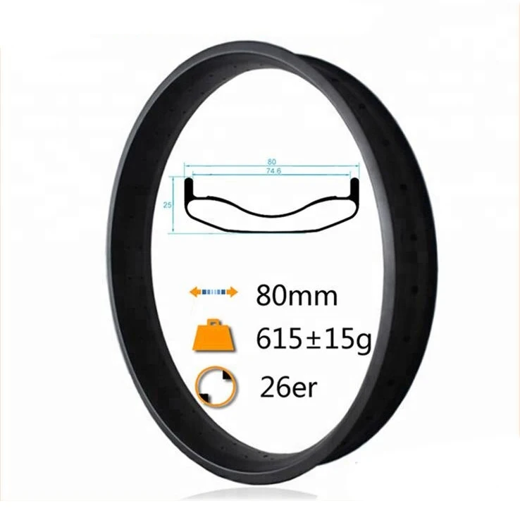 CBK Toray T700 26 inch carbon fat bike rim 80mm tubeless hookless snow bike rim fat bike wheels